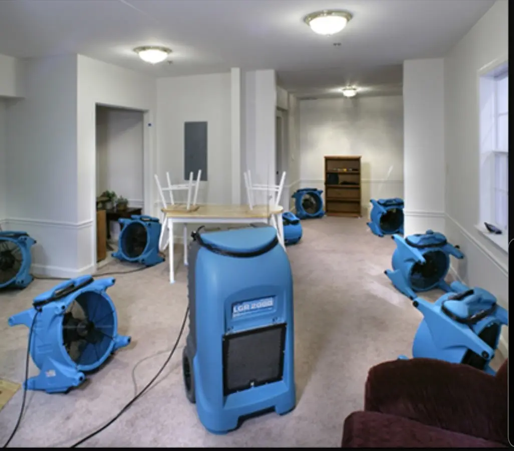 Air movers and dehumidifier setup for Water Damage Restoration in River Park